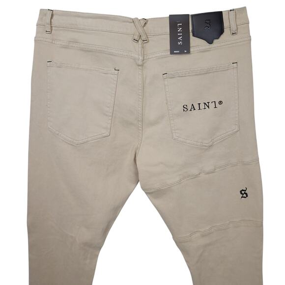 Saint Morta Men's Index Distressed Biker Jeans Sz 38x33 Moto Ripped Beige NWT - Picture 9 of 14